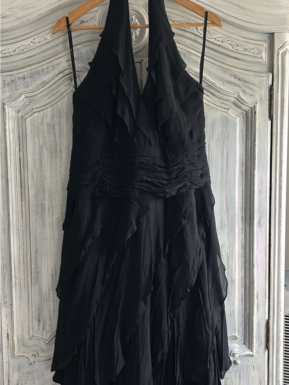 Tadashi Shoji Black Ruffle Evening halter Dress